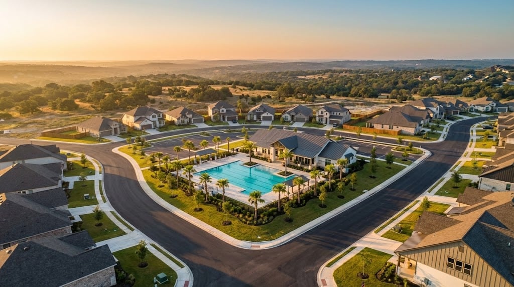 Aerial overview of Mesa Ridge new construction in Temple TX