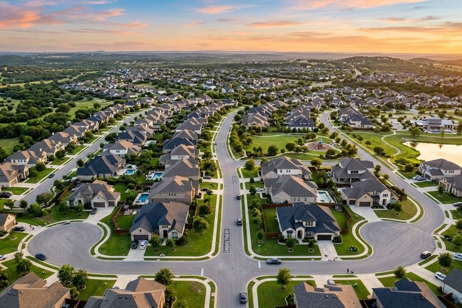 Aerial view of a master-planned community in the Belton and Temple area