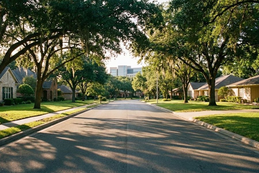 Quiet residential street in Temple, Texas