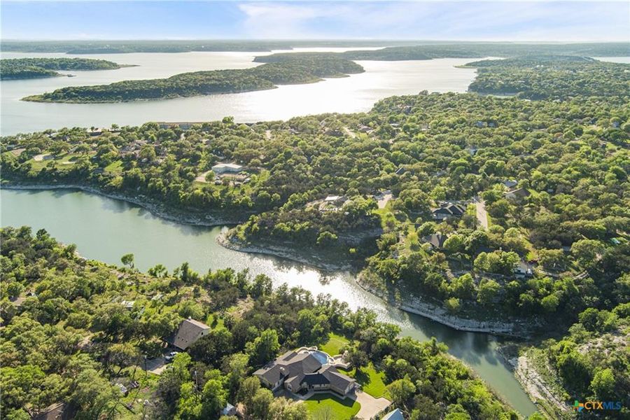 Aerial view of Morgan's Point Resort on Lake Belton, near Belton, TX