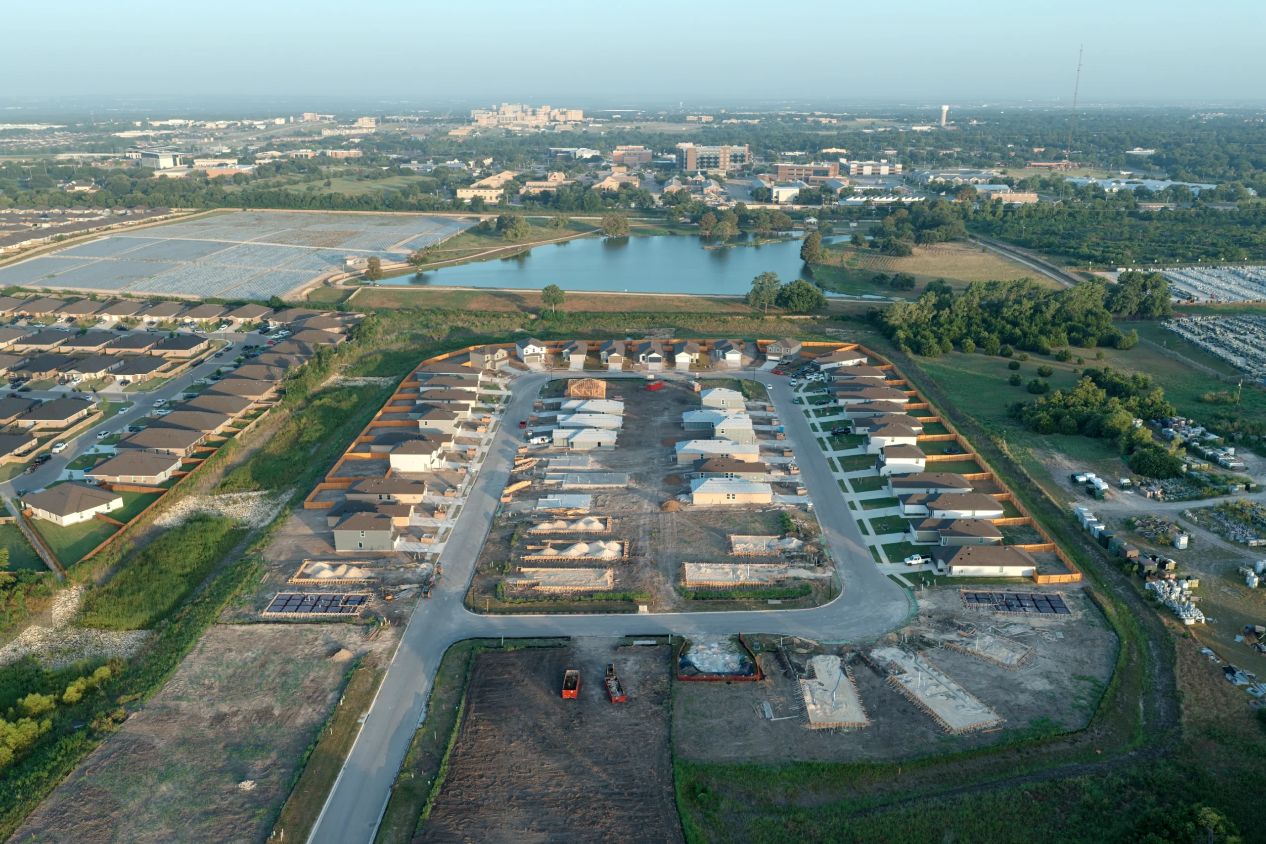 Wide aerial context of Pecan Creek in south Temple