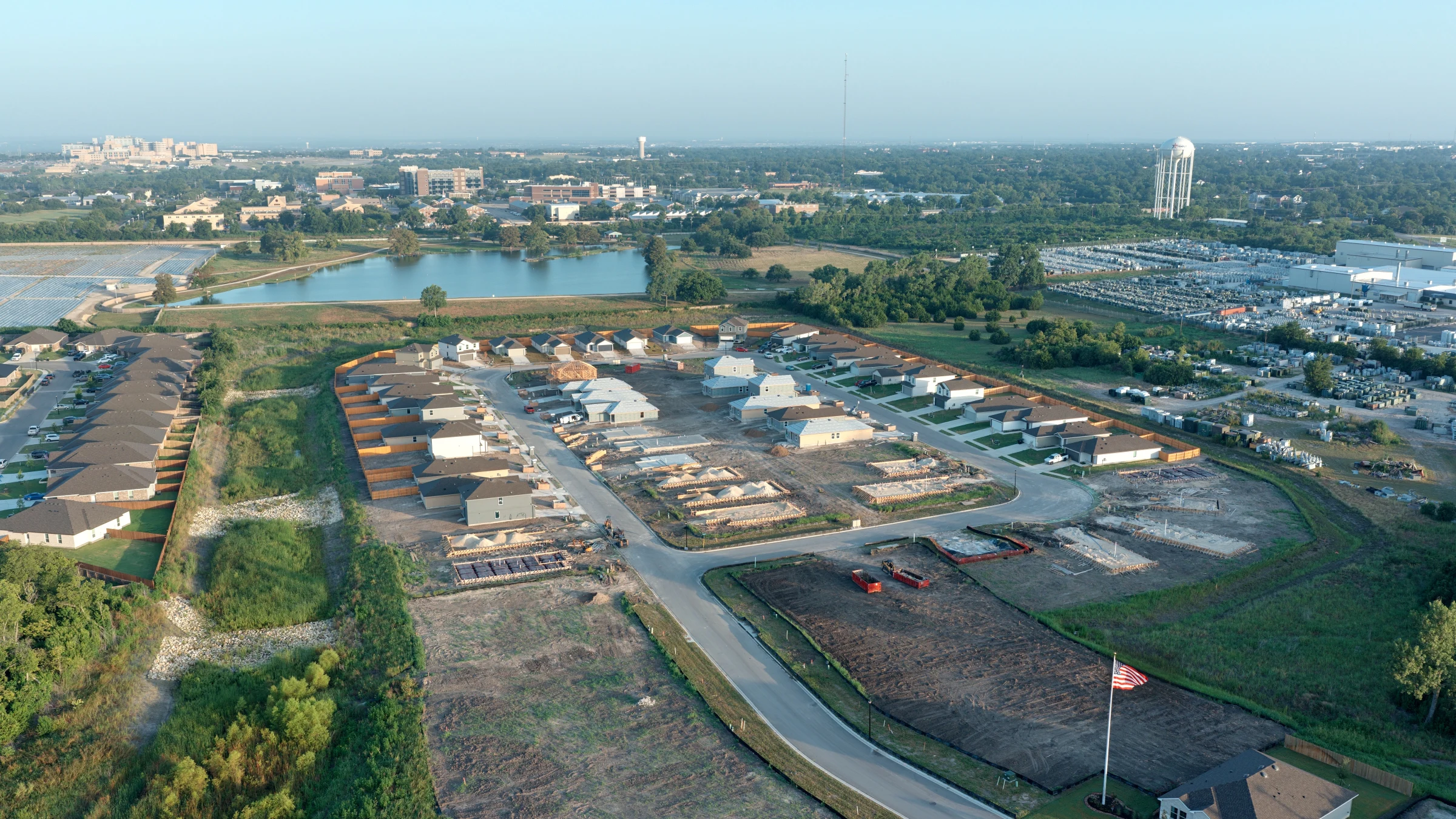 Aerial view of Pecan Creek new construction in Temple Texas, photographed July 2026