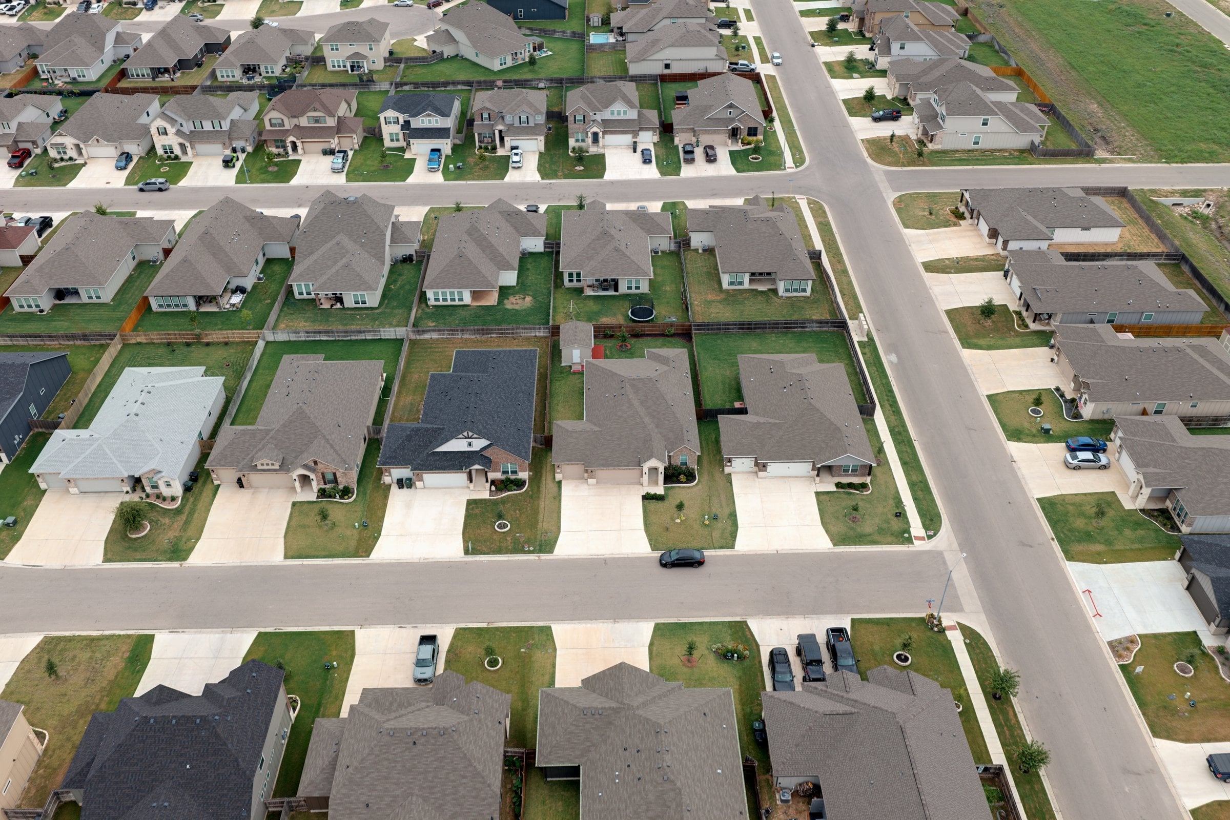 Temple TX new construction aerial with completed and under-construction streets