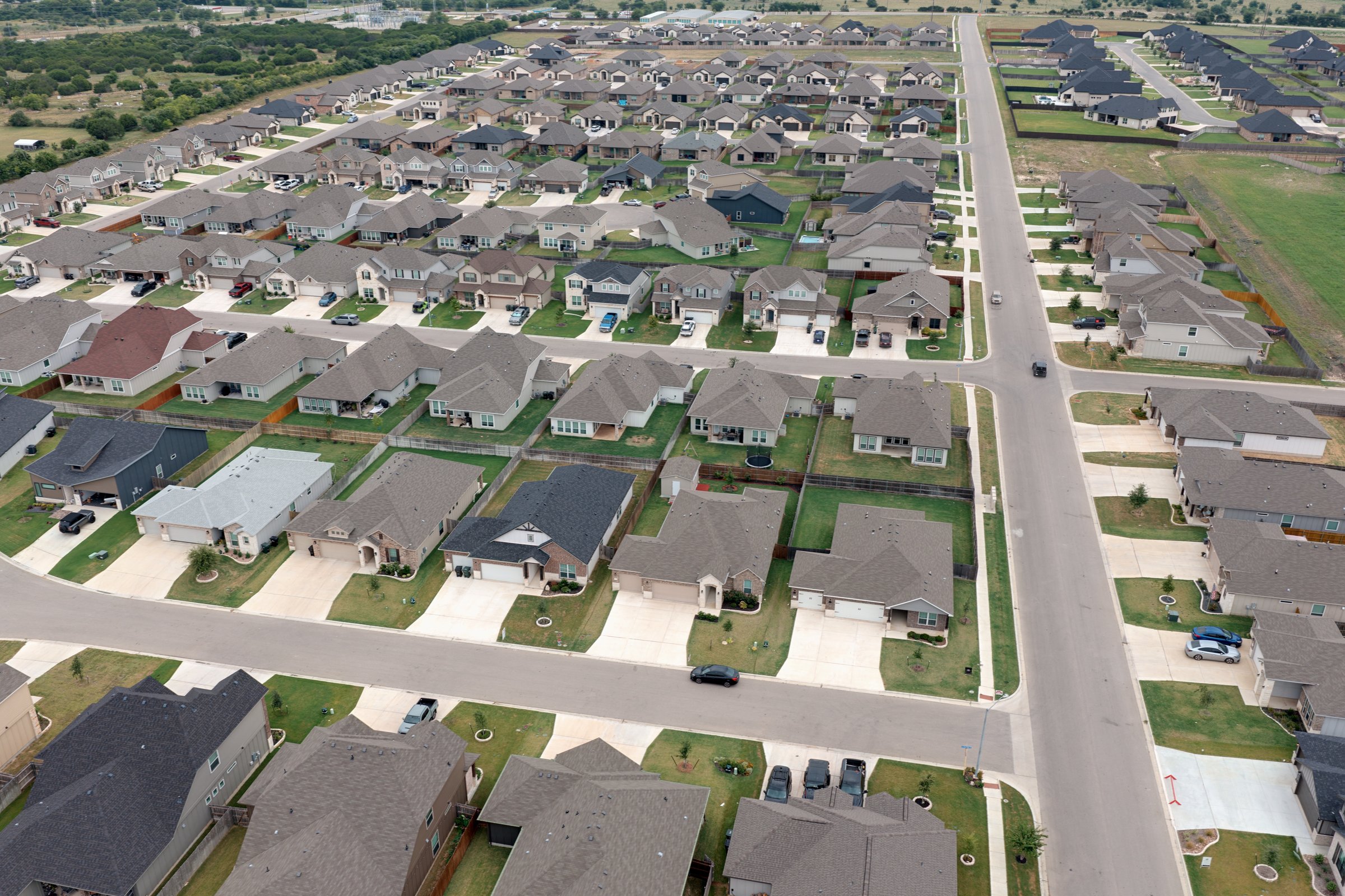 Aerial view of Mesa Ridge, a multi-builder new construction subdivision in south Temple, Texas