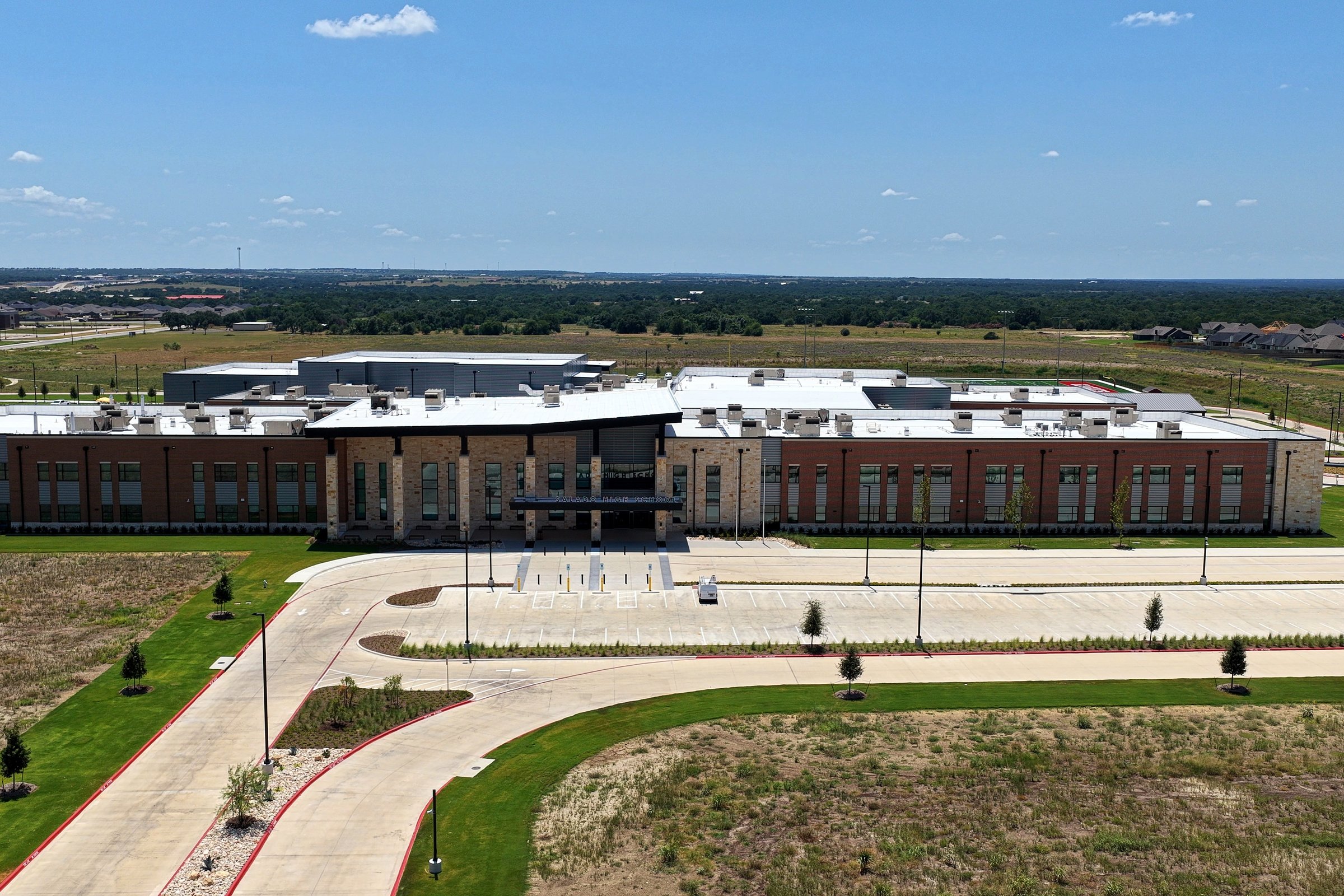 New Salado ISD campus aerial on FM 2484 in Salado TX