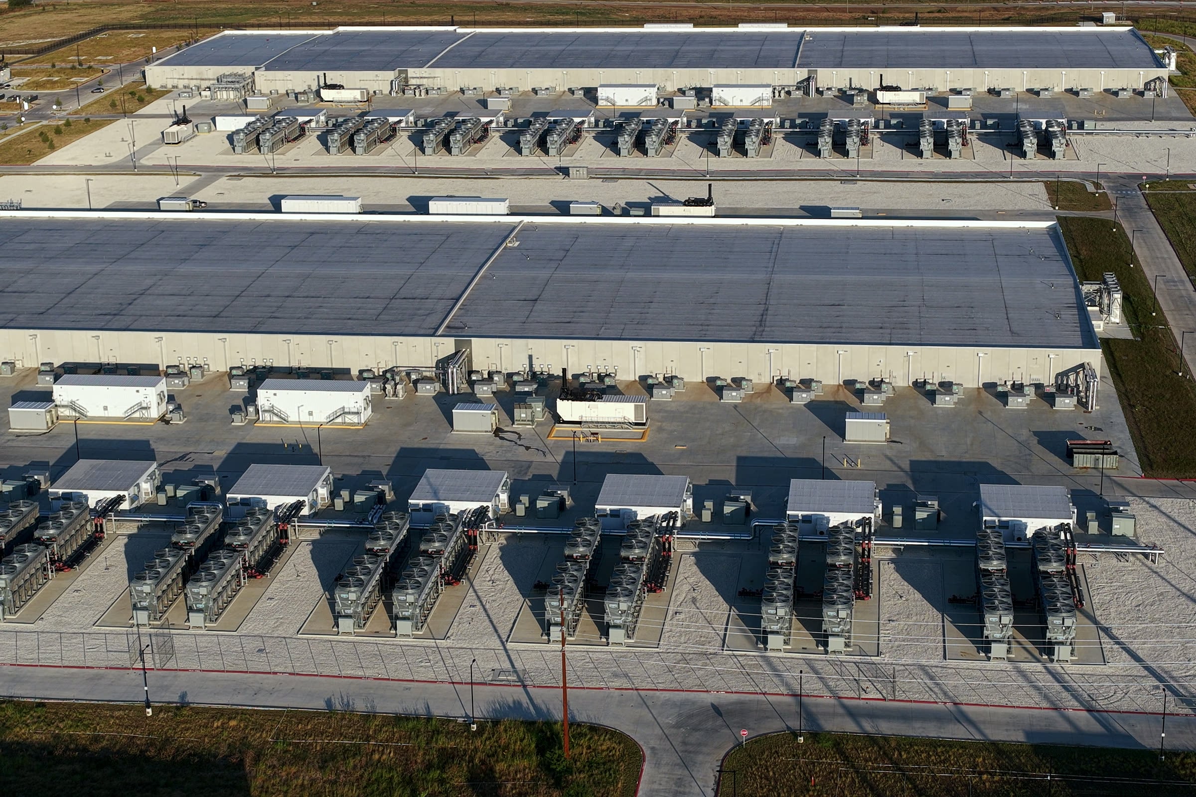Cooling arrays and equipment rows on the Meta data center campus, Enterprise Industrial Park, Temple, TX