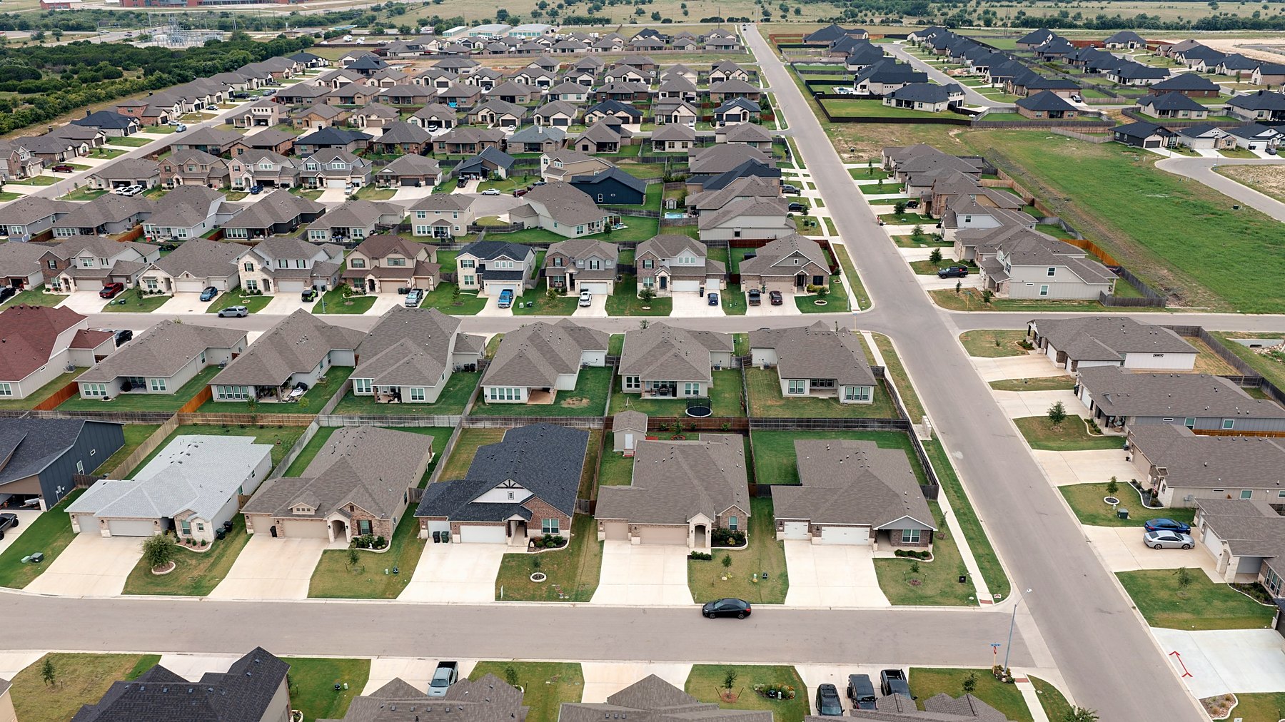Aerial view of new-construction homes in Temple, Texas