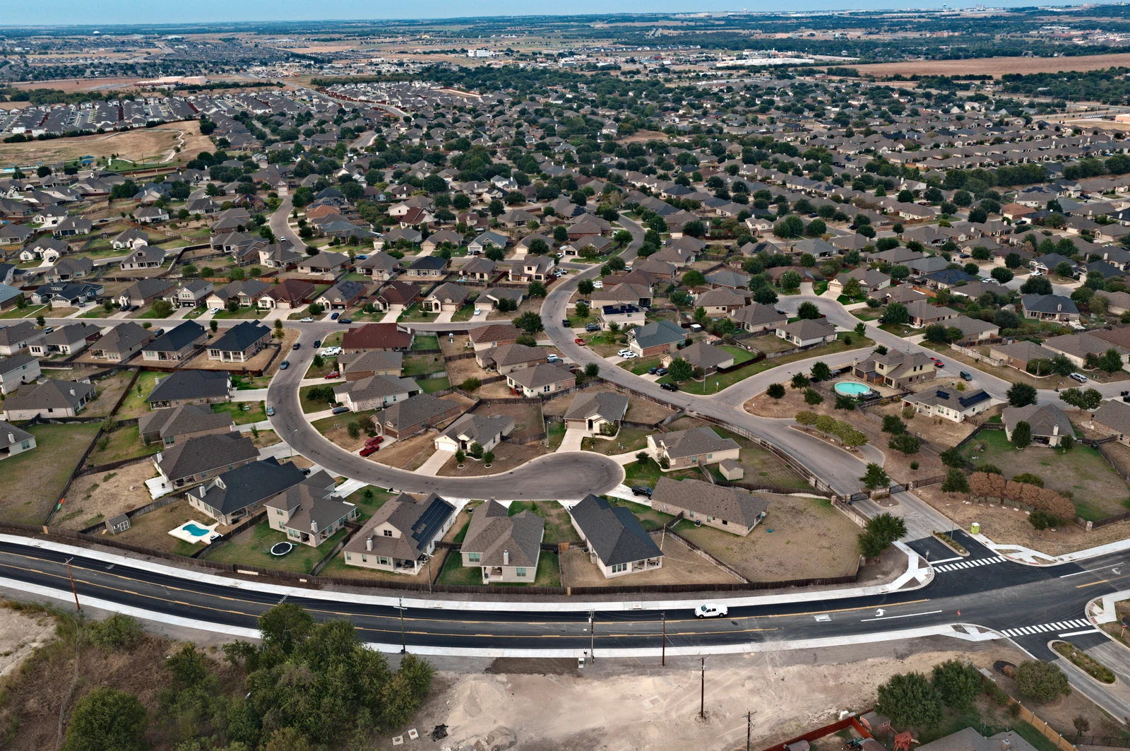 Hills of Westwood homes along the Shadow Canyon Drive side of the neighborhood in Temple, Texas.