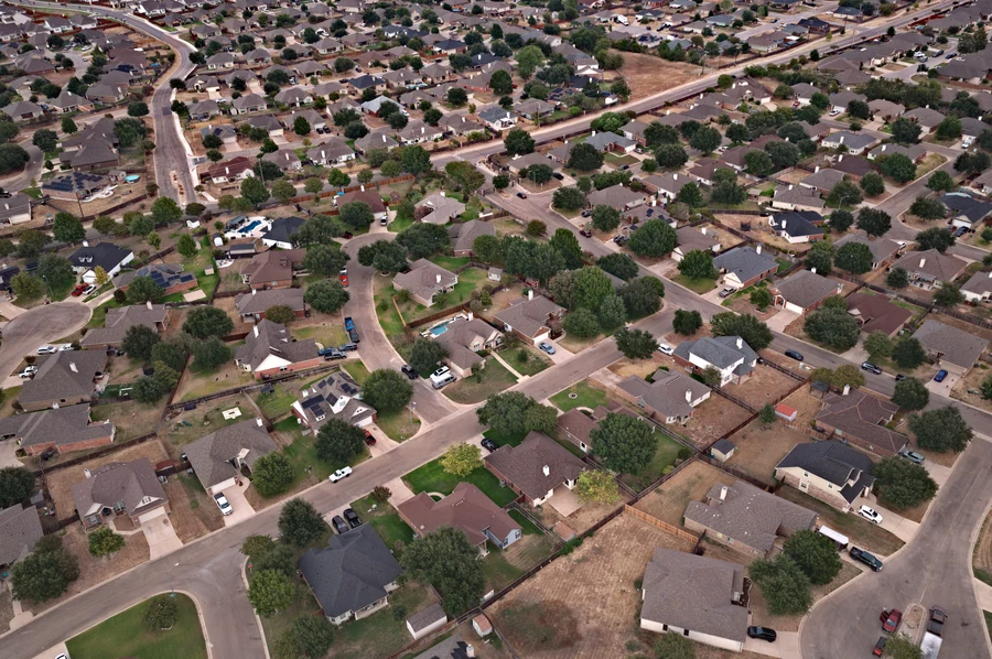 An evening aerial view of Hills of Westwood in Temple, Texas.