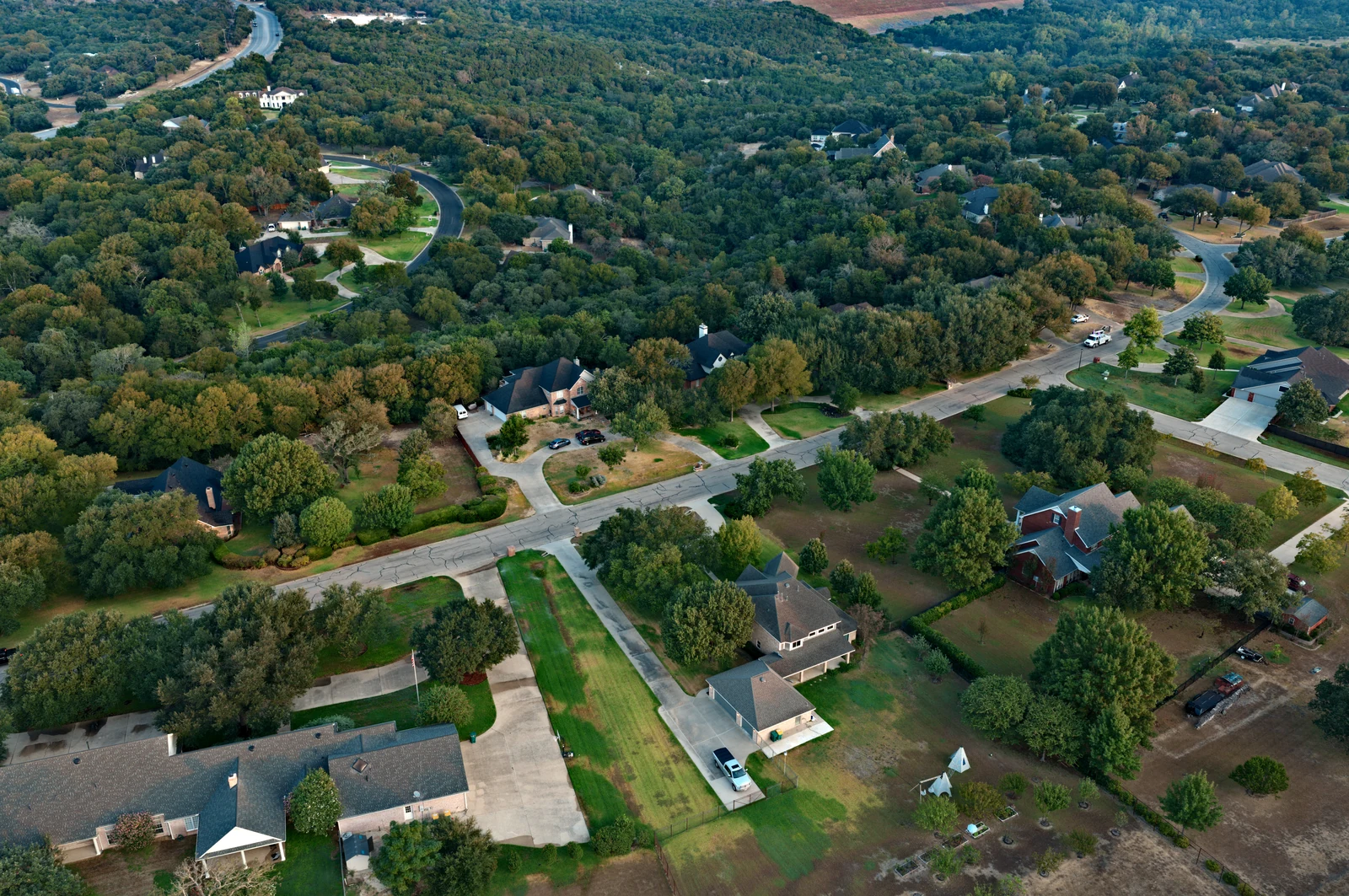 Morning aerial view of the River Place Estates area in Belton, Texas.