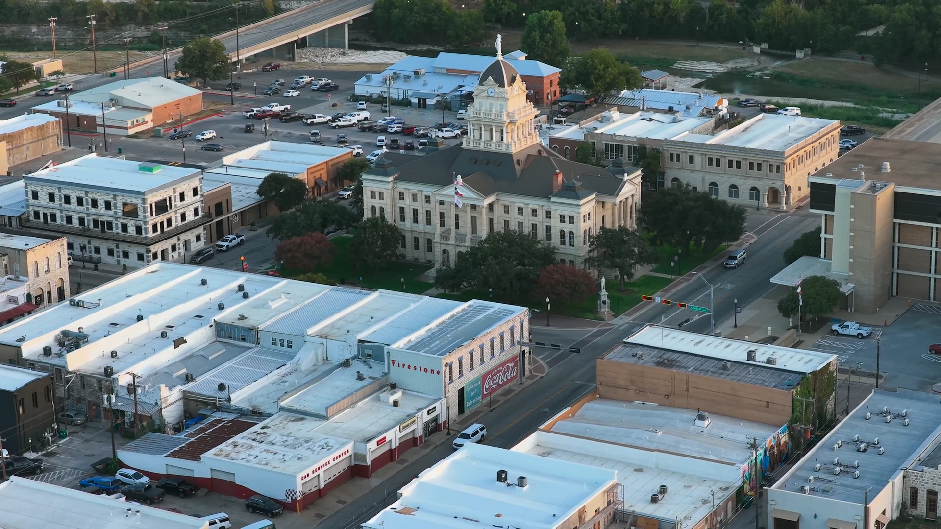Taylor's aerial view of the Bell County Courthouse and downtown Belton, Texas