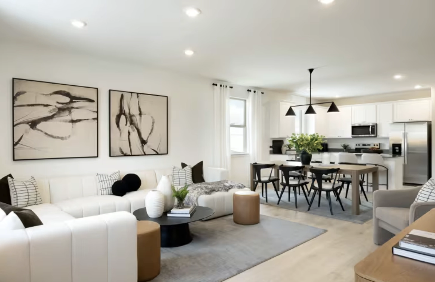 Staged open living and dining area, from Centex’s County View gallery (Centex marketing photo)